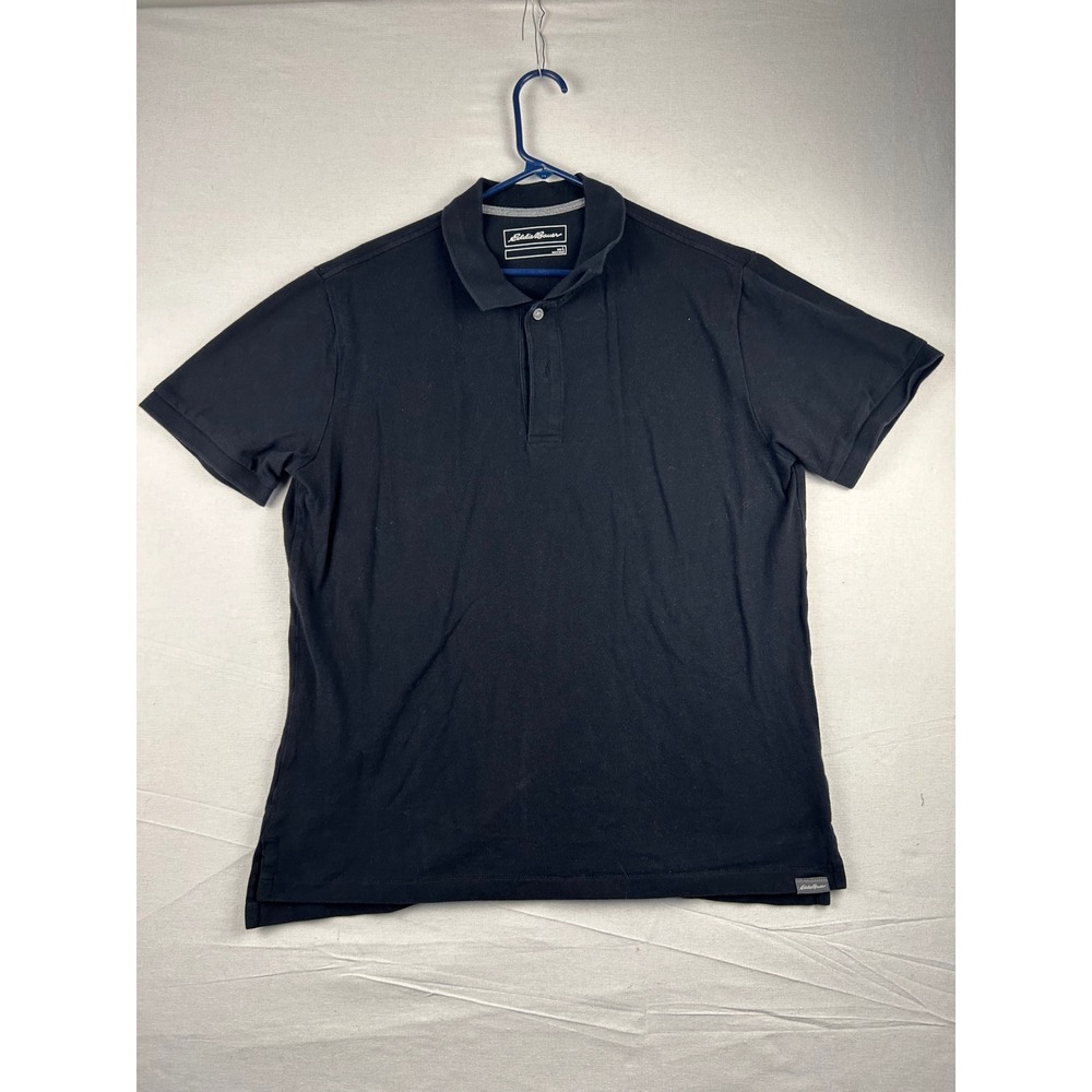 Eddie Bauer Mens Black Short Sleeve Cotton Pique Polo Shirt Size Large L